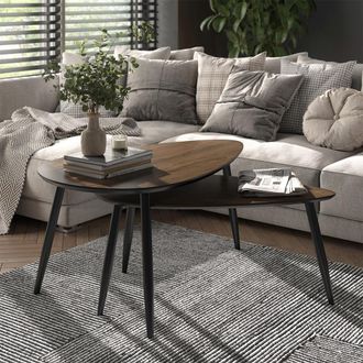 Vicco Conjunto De Mesa De Centro Veyo, Nogal/negro, 98 X 60 Cm Juego, 2 Piezas, Vicco