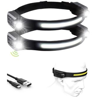 OEM Lampara Frontal - 1200 Lm - Recargable Por Usb - 5 Modos - Sensor De Movimiento - Impermeable Ip4 - 12 H Autonom&iacute;a - Negro - 2 Unidades