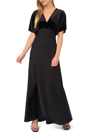 CeCe by Cynthia Steffe Dolman Sleeve Velvet & Satin Dress in Rich Black at Nordstrom, Size 10