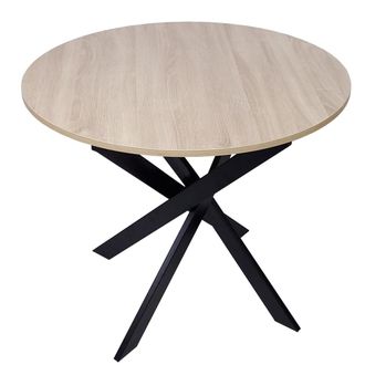 Skraut Home Mesa comedor redonda efecto madera de roble y negro 90x90x77cm