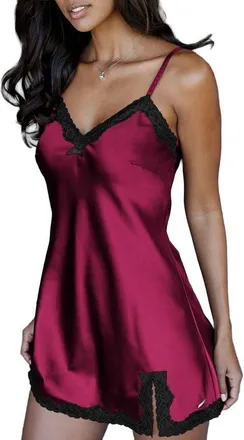 Lascana Lace Trim Satin Nightgown in Wine at Nordstrom, Size 10