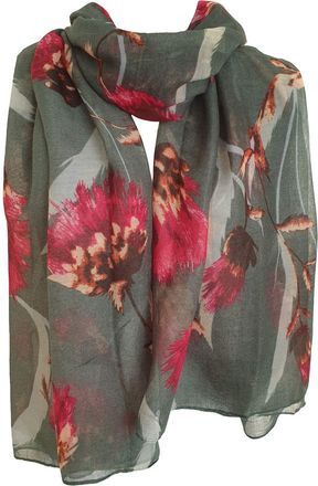GlamLondon Thistle Print Scarf Womens Flower Fashion Floral Shawl Wrap (Green)