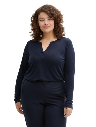 Tom Tailor T-Shirt TOM TAILOR PLUS, Damen, Gr. 44, blau (sky captain blau), Single Jersey, Obermaterial: 100% Lyocell, unifarben, regular fit taillenbedeckt, Run