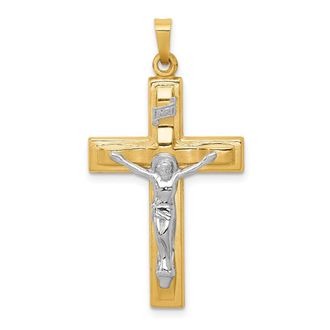 Diamond2Deal 14k Two-tone Gold Polished INRI Crucifix Pendant