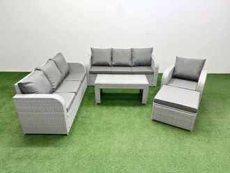 Fimous 8 Seater Poly Rattan Outdoor Garden Furniture Oblong Coffee Table Sofa Set Patio 3 Seater Sofa Reclining Chair 3 Seater Sofa Big Footstool