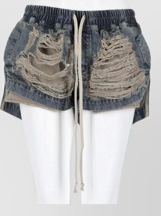 Rick Owens distressed denim relaxed-fit shorts