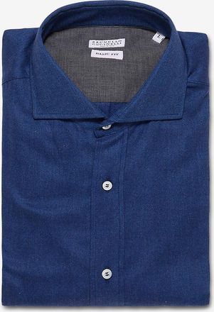 Brunello Cucinelli Flanellhemd mit Fischgrät-Textur Basic Fit