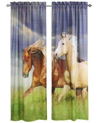 Habitat Set Of 2 Photo Real Horses Light-Filtering Pole Top 37X84 Curtain Panels