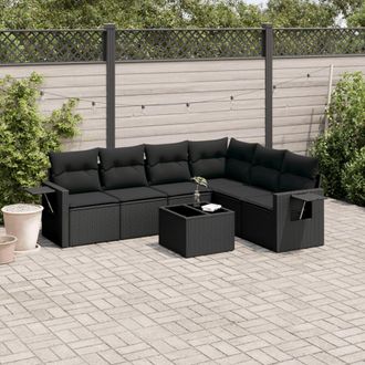 vidaXL Set De Comedor De Jard&iacute;n 7 Pzas Y Cojines Rat&aacute;n Sint&eacute;tico Negro Vidaxl