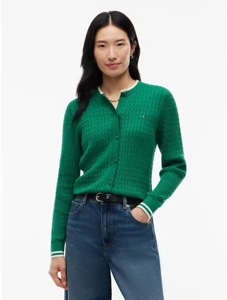 Tommy Hilfiger Womens Tipped Cable Knit Cardigan - Nouveau Green - XXL