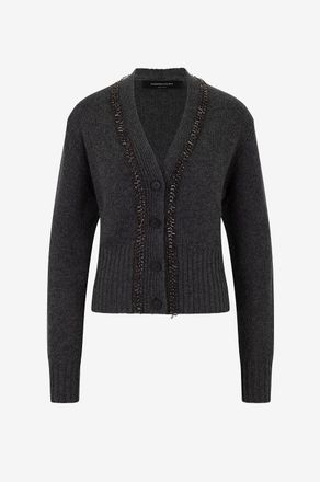 Fabiana Filippi Kaschmircardigan mit Kristallen um den V-Ausschnitt