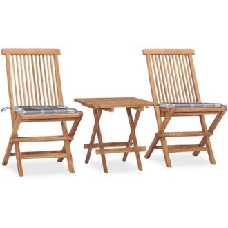 vidaXL Set Comedor De Jard&iacute;n Plegable 3 Piezas Madera De Teca Cojines Vidaxl