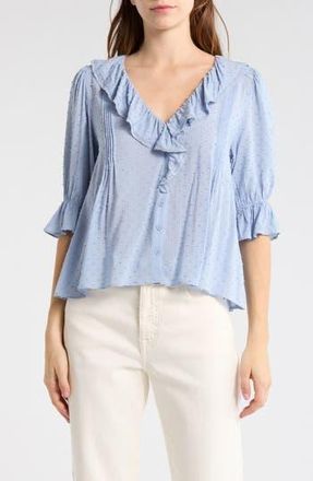 Melrose and Market Ruffle Clip Dot Top in Blue Blizzard at Nordstrom Rack, Size Xx-Small