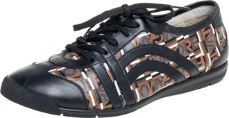 Ferragamo Brown/black Canvas And Leather Low Top Sneakers