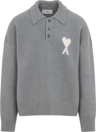 Ami Grey Logo Polo Sweater