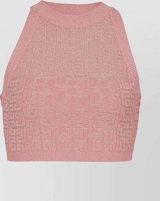 Balmain monogram ribbed halterneck knit top