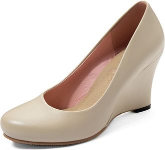 Generic Womens Round Toe Wedge Heel Pumps Slip-On Dress Shoes Soft Lightweight Comfortable Cushioned Insole Non Slip Suitable for Office Evening Party Wear,Ap