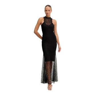 Twinset Halter Lace Maxi Dress - Dames - Feestkleedjes - Zwart - M - Polyester - Kleedjes