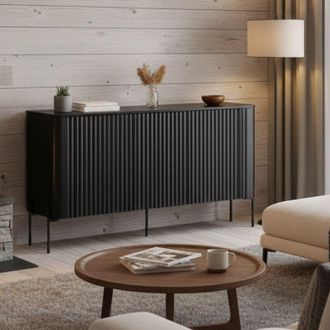 Dmora Aparador Susegana, Aparador De Sal&oacute;n Con Tres Puertas Batientes, Elevado Del Suelo, 150x40 H80 Cm, Negro