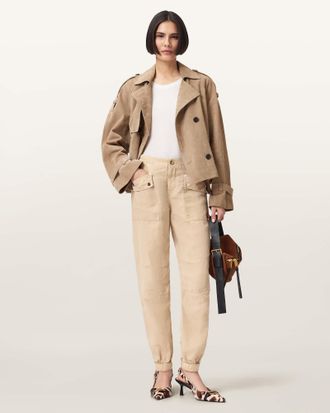 AllSaints Main: 54% Lyocell, 46% Linen Val Cargo Linen Blend Trousers, Size: UK 14/US 10