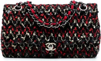 Chanel 2009-2010 Medium Classic Sequined Tweed Double Flap shoulder bag - Black