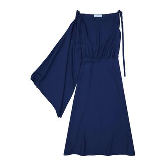 Prada Midi Dresses, female, Blue, Size: XL Flared One Sleeve Midi Dress