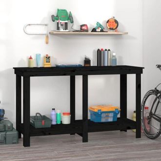 vidaXL Vidaxl - Banco De Trabajo De Madera Maciza De Pino Negro 140x50x80 Cm