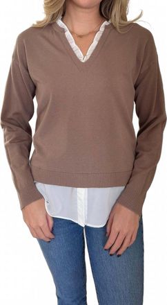 Pinch Design Dori Knit Woven Combo Long Sleeve Top In Mocha