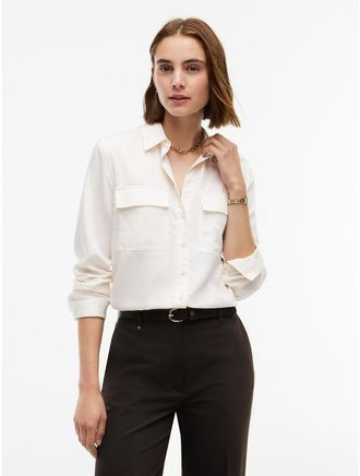 Tommy Hilfiger Womens Lightweight Utility Shirt - Ivory Silk - XXL