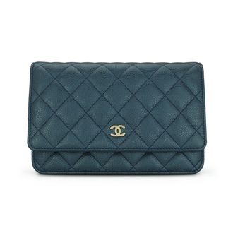 Chanel Teal Caviar Leather Wallet on Chain