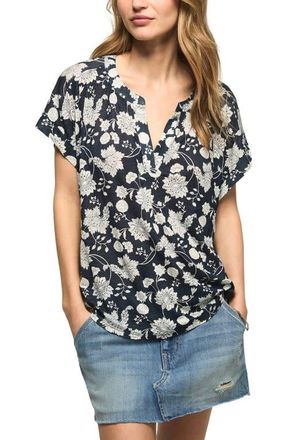 Lucky Brand Sandwash Notch Neck Floral Top in Navy Floral at Nordstrom, Size X-Small