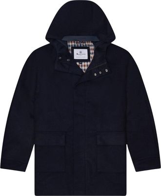 Aquascutum Mens Active Wool Navy Blue Hooded Coat - Size 2XL