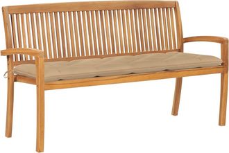 vidaXL Vidaxl - Banco De Jard&iacute;n Apilable Con Coj&iacute;n Madera Maciza De Teca 159 Cm