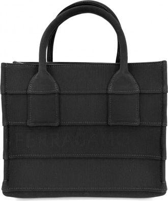 Ferragamo Black Canvas Handbag Tote Bag (Pre-Owned)