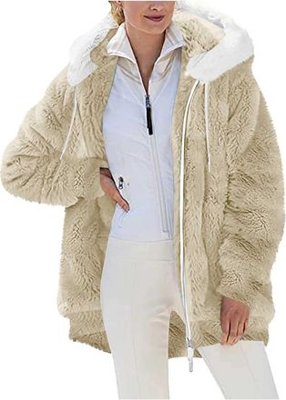 Generic Fluffy Coats for Women Sherpa Fleece Hoodies Oversized Teddy Bear Coat Ladies Soft Double Fleece Jacket Full Zip Fuzzy Hoodie Casual Hooded Coat Warm 