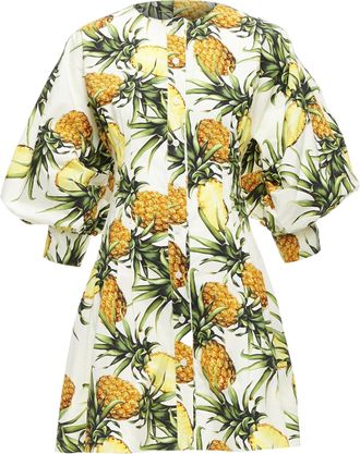 Oscar De La Renta Oscar De La Renta Pineapple Print Puff Sleeve Dress