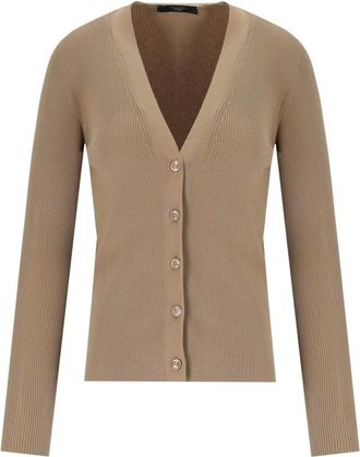 Max Mara Beige V-Hals Ribgebreide Vest - Dames - Vesten - Bruin - S - Polyester - Truien & Vesten