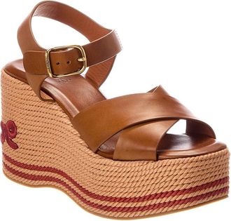 Chlo&eacute; Sand Raffia & Leather Wedge Sandal