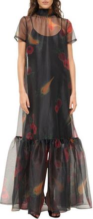 Staud Calluna Floral Sheer Maxi Dress in Farmers Market Black at Nordstrom, Size X-Small
