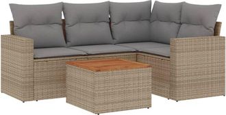 vidaXL Juego De Sof&aacute;s Jard&iacute;n Con Cojines 5 Pzas Rat&aacute;n Sint&eacute;tico Beige Vidaxl