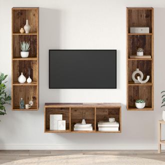Berkfield Home TV Cabinet Set with Shelf Wall-mounted with Storage 3 pcs Old wood 37 x 37 x 142.5 cm in Brown
