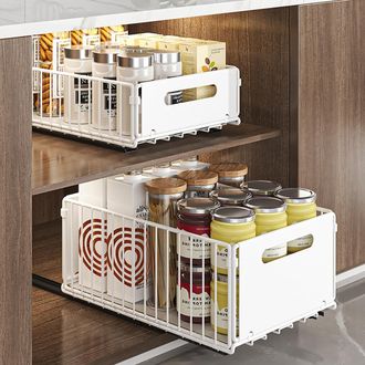 OEM Juego De 2 Organizadores De Cajones De Cocina, Organizadores Deslizantes Para Cajones De Armarios De Cocina (blanco, 37,5 Cm De Profundidad X 24,5 Cm 