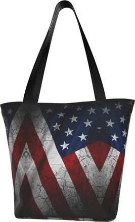 AOOEDM Usa Flag Crack Tote Bag Women Capacity Shoulder Grocery Shopping Bags