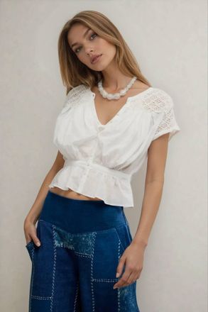 Free People Gemma Embroidered Top In Clean Ivory