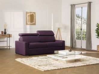 Vente-Unique Divano letto 3 posti ribalta doghe larghe memory foam - Letto: 140 cm x 16 cm Tessuto Viola - VIZIR