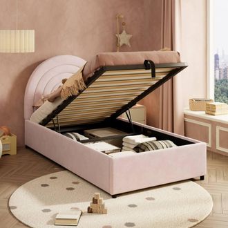 Matteo Pink Velvet Upholstered Single Storage Bed Frame with Headboard