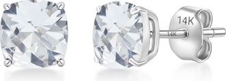 MAX + STONE 14k Yellow or White Gold 6MM Cushion Cut Gemstone Solitaire Gemstone Studs