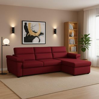 Dmora Divano Fisso Con Penisola Ceto, Sfoderabile, Reversibile Made In Italy, Idrorepellente Multiposizione, 285x160 Cm Rosso