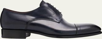 Brioni Mens Milano Leather Cap-Toe Derby Shoes