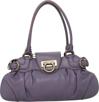 Ferragamo Gancini Purple Leather Shoulder Bag (Pre-Owned)